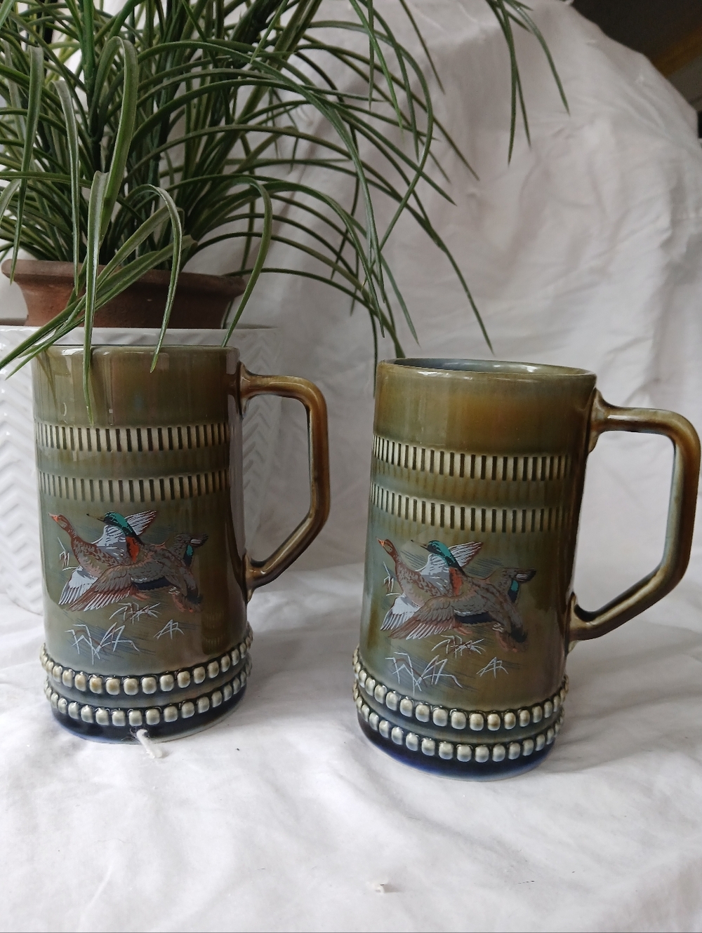 Carrigaline Ireland Mallard Duck Beer Steins | Set of 2 | Olive & Cobalt
